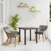 vidaXL Conjunto de Jantar de Jardim 3 Peças Cinza em Rattan Sintético