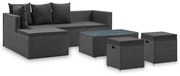 4 pcs conjunto lounge de jardim c/ almofadões vime PE preto