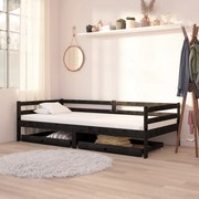 Sofá-cama com gavetas 90x200 cm pinho maciço preto