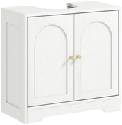 HOMCOM Móvel para Lavatório Pousar com 2 Portas em Arco Puxadores Dourados para Lavatório com ou sem Pedestal 60x30x65 cm Branco | Aosom Portugal