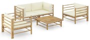 5 pcs conj. lounge p/ jardim em bambu c/ almofadões branco nata