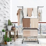 Estendal Dobrável Suporte Independente para Secar Roupas com Rodas para Terraço 127 x 63 x 171 cm