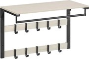 Cabide de parede VASAGLE, prateleira de parede com 10 ganchos removíveis, varão para roupas, ganchos para casacos com prateleira, para entrada, quarto, banheiro, branco rústico e preto-tinta LCR101W03