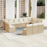 vidaXL 13 pcs conjunto de sofás p/ jardim com almofadões vime PE bege