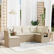 vidaXL 5 pcs conjunto de sofás p/ jardim com almofadões vime PE bege