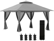 Outsunny Tenda Dobrável Pop-Up 3,9x3,9 m Tenda de Jardim com Altura Ajustável Proteção UV50+ Rede Mosquiteira e Bolsa de Transporte com Rodas Cinzento | AOSOM Portugal