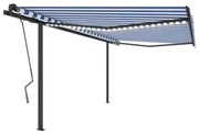 Toldo retrátil manual com luzes LED 4x3,5 m azul e branco