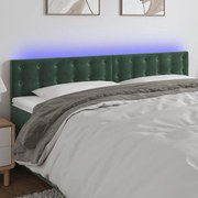 Cabeceira de cama c/luzes LED veludo 160x5x78/88cm verde-escuro