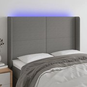 Cabeceira de cama c/ LED tecido 147x16x118/128 cm cinza-escuro