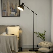 Candeeiro de pé para sala de estar, 40 W, altura ajustável, abajur e braço orientável, interruptor de pé, casquilho E27, preto
