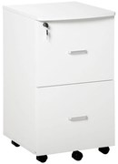 Vinsetto Bloco de Gavetas de Escritório Móvel Auxiliar para Arquivos com 2 Gavetas Fechadura 2 Chaves 5 Rodas e 2 Freios para Estúdio Escritório Dormitório 43x45x72cm Branco