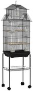 PawHut Gaiola de Metal para Pássaros com Bandeja Amovível Rodas 4 Comedouros 3 Poleiros e 1 Baloiço 50,5x41x163 cm Preto