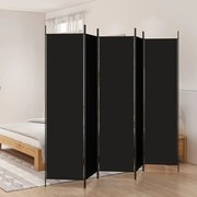 vidaXL Divisória de quarto com 5 painéis 250x200 cm tecido preto