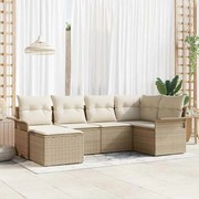 vidaXL Conjunto de sofá de jardim de 6 peças com almofadas bege em rattan sintético.