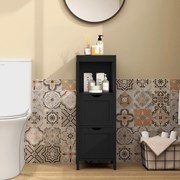 Armário para casa de banho com gavetas de arrumação 30 x 30 x 89 cm, com 2 gavetas extraíveis, lateral estreita, preto
