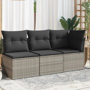 vidaXL Sofá de jardim de 3 lugares com almofadões vime PE cinzento
