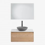Conjunto De Móvel De Casa De Banho Em Madeira De Freixo Tedrik Castanho Fresno & Cimento Cinzento Redondo Ø40 Cm Tarsis & Led - Sklum