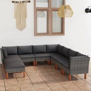 vidaXL 9 pcs conjunto lounge de jardim c/ almofadões vime PE cinzento