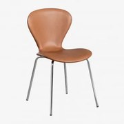 Cadeira De Jantar Empilhável Em Pele Sintética Uit Camelo & Cinza Cromado - Sklum