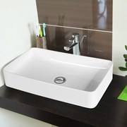 Lavatório retangular de porcelana Bacia artística de cerâmica com pop-up liso esparso para hotel residencial 60 x 35 x 11 cm branco