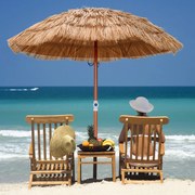 Guarda-sol Havaiano Tiki com telhado de colmo, inclinável e portátil 175 x 194 cm em Palha PP, tecido de poliéster e cor Natural