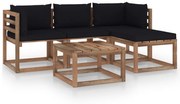 5 pcs conjunto lounge p/ jardim c/ almofadões pretos