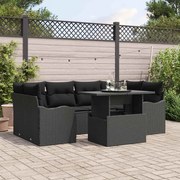 vidaXL Conjunto de Sofá de Jardim de 7 Peças com Almofadas Negras em Rattan Poliéster
