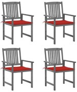 vidaXL Cadeiras de jardim com almofadões 4 pcs acácia maciça cinza