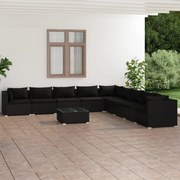 vidaXL 10 pcs conjunto lounge de jardim c/ almofadões vime PE preto