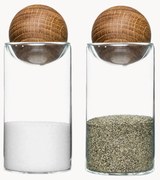 Saleiro e pimenteiro artesanais com tampa de madeira Nature, conjunto de 2