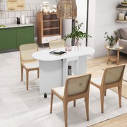 Mesa de Cozinha Dobrável com Rodas Laterais Rebatíveis e 2 Prateleiras Abertas Estilo Moderno 120x60x77 cm Branco