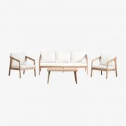 Conjunto De Sala Em Madeira De Acácia Kaela Marrom Acácia Claro & 3 Lugares & Tecido Gardénia Branco - Sklum