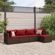 vidaXL 5 pcs conjunto lounge jardim c/ almofadões vime PE castanho