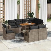 vidaXL 9 pcs conjunto sofás p/ jardim com almofadões vime PE cinzento