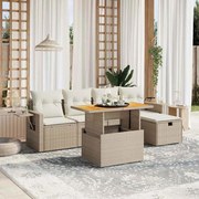 vidaXL 6 pcs conjunto de sofás p/ jardim com almofadões vime PE bege
