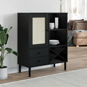 vidaXL Móvel alto SENJA aspeto vime 90x40x112 cm pinho maciço preto