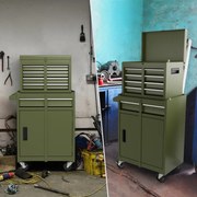 Caixa de ferramentas com rodinhas 2 em 1 com 5 gavetas deslizantes com trava - Laranja