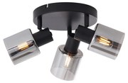 Candeeiro de Teto Moderno Preto com Vidro Fumê Redondo 3 Luzes - Cilin