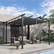 Pérgola de Jardim 3x3 m com Telhado Retrátil Proteção UPF30+ Drenagem Estrutura de Alumínio para Pátio Exterior Cinzento Escuro