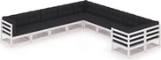 vidaXL 10 pcs conj. lounge de jardim c/ almofadões pinho maciço branco