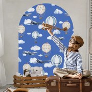 Papel de parede em arco para quarto de criança – Balões e aviões