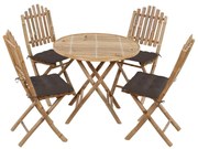 vidaXL 5 pcs conj. de jantar dobrável c/ almofadões p/ exterior bambu