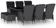 vidaXL 9 pcs conj. jantar exterior c/ almofadões vime PE cinza-escuro