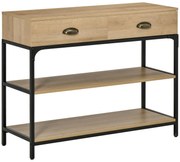 HOMCOM Mesa Consola Entrada Estreita 2 Gavetas 2 Prateleiras Armazenamento Moderna 100x35x79,5cm Carvalho Preto | Aosom Portugal