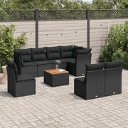 vidaXL 9 pcs conjunto de sofás p/ jardim c/ almofadões vime PE preto