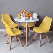 Conjunto Mesa Tower Redonda 80 cm Branca e Pack 4 Cadeiras Synk Basic - Amarelo