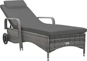vidaXL Espreguiçadeira com rodas vime PE antracite