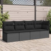 vidaXL Sofá de jardim com almofadões 4 lugares vime PE preto