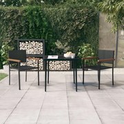 3 pcs conjunto de jantar para jardim preto