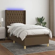 Cama box spring c/ colchão/LED 80x200cm tecido castanho-escuro